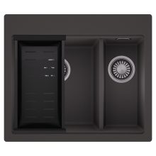 HD Aspen Antracit 58 kétmedencés gránit mosogatótálca szett, matt fekete csepegtetőkosárral, matt antracit színben