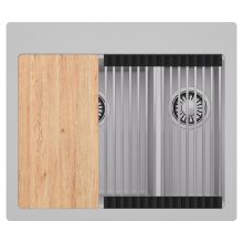 HD Aspen Grey 58 kétmedencés gránit mosogatótálca szett, vágódeszkával, acél csepegtetőráccsal, alpesi szürke színben, szálcsiszolt króm leeresztő szifonnal