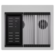 HD Aspen Grey 58 kétmedencés gránit mosogatótálca szett, acél csepegtetőráccsal és matt fekete kosárral, alpesi szürke színben, matt fekete leeresztő szifonnal