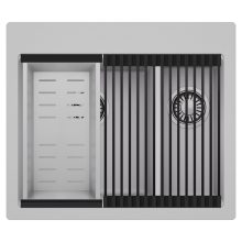 HD Aspen Grey 58 kétmedencés gránit mosogatótálca szett, matt fekete csepegtetőráccsal és krómozott kosárral, alpesi szürke színben