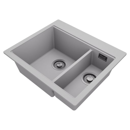 HD Aspen Grey 58 kétmedencés gránit mosogatótálca, alpesi szürke színben