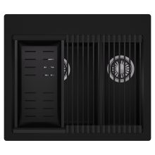 HD Aspen Black 58 kétmedencés gránit mosogatótálca szett, matt fekete csepegtetőráccsal és kosárral, matt fekete színben, szálcsiszolt króm leeresztő szifonnal