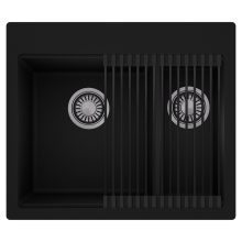 HD Aspen Black 58 kétmedencés gránit mosogatótálca szett, matt fekete csepegtetőráccsal, matt fekete színben, szálcsiszolt króm leeresztő szifonnal