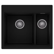 HD Aspen Black 58 kétmedencés gránit mosogatótálca, matt fekete színben, szálcsiszolt króm leeresztő szifonnal