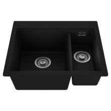 HD Aspen Black 58 kétmedencés gránit mosogatótálca, matt fekete színben, szálcsiszolt króm leeresztő szifonnal