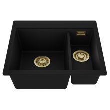 HD Aspen Black 58 kétmedencés gránit mosogatótálca, matt fekete színben, szálcsiszolt arany leeresztő szifonnal