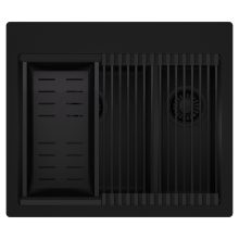 HD Aspen Black 58 kétmedencés gránit mosogatótálca szett, matt fekete csepegtetőráccsal és kosárral, matt fekete színben, matt fekete leeresztő szifonnal