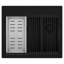 HD Aspen Black 58 kétmedencés gránit mosogatótálca szett, matt fekete csepegtetőráccsal és krómozott kosárral, matt fekete színben, matt fekete leeresztő szifonnal