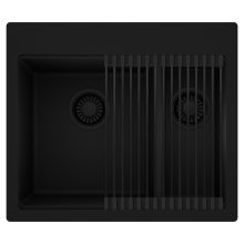 HD Aspen Black 58 kétmedencés gránit mosogatótálca szett, matt fekete csepegtetőráccsal, matt fekete színben, matt fekete leeresztő szifonnal