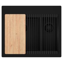 HD Aspen Black 58 kétmedencés gránit mosogatótálca szett, vágódeszkával, matt fekete csepegtetőráccsal, matt fekete színben, matt fekete leeresztő szifonnal