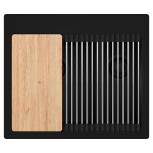 HD Aspen Black 58 kétmedencés gránit mosogatótálca szett, vágódeszkával, acél csepegtetőráccsal, matt fekete színben, matt fekete leeresztő szifonnal