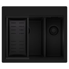 HD Aspen Black 58 kétmedencés gránit mosogatótálca szett, matt fekete csepegtetőkosárral, matt fekete színben, matt fekete leeresztő szifonnal