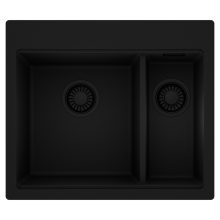 HD Aspen Black 58 kétmedencés gránit mosogatótálca, matt fekete színben, matt fekete leeresztő szifonnal