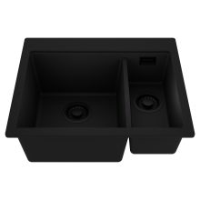 HD Aspen Black 58 kétmedencés gránit mosogatótálca, matt fekete színben, matt fekete leeresztő szifonnal