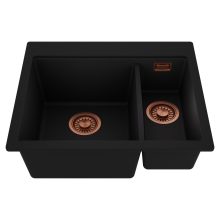 HD Aspen Black 58 kétmedencés gránit mosogatótálca, matt fekete színben, szálcsiszolt réz leeresztő szifonnal