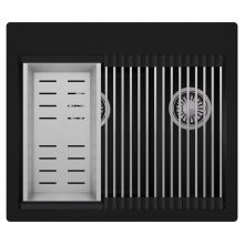 HD Aspen Black 58 kétmedencés gránit mosogatótálca szett, acél csepegtetőráccsal és kosárral, matt fekete színben