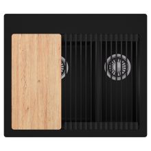 HD Aspen Black 58 kétmedencés gránit mosogatótálca szett, vágódeszkával, matt fekete csepegtetőráccsal, matt fekete színben