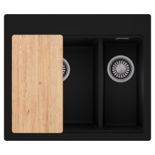 HD Aspen Black 58 kétmedencés gránit mosogatótálca, vágódeszkával, matt fekete színben