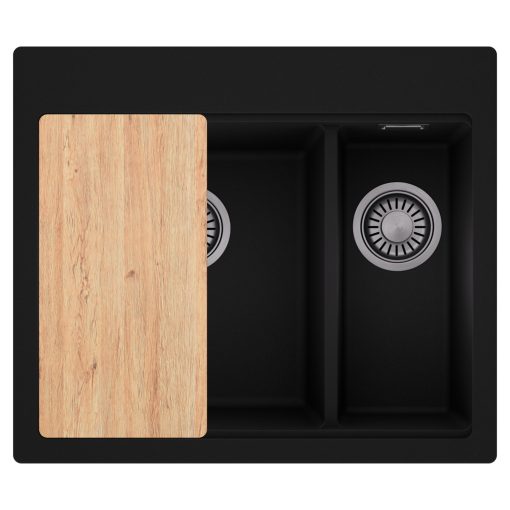 HD Aspen Black 58 kétmedencés gránit mosogatótálca, vágódeszkával, matt fekete színben