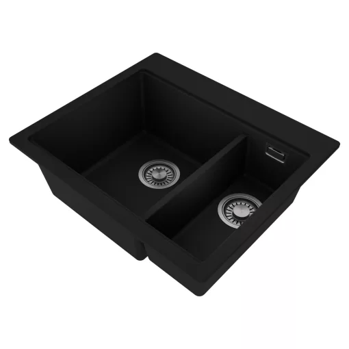 HD Aspen Black 58 kétmedencés gránit mosogatótálca, vágódeszkával, matt fekete színben
