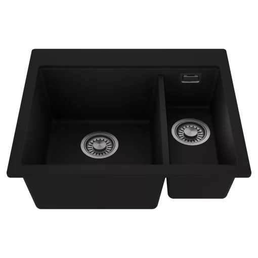 HD Aspen Black 58 kétmedencés gránit mosogatótálca, matt fekete színben