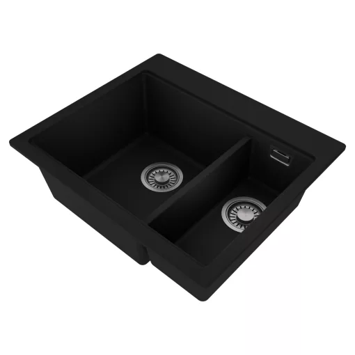 HD Aspen Black 58 kétmedencés gránit mosogatótálca, matt fekete színben