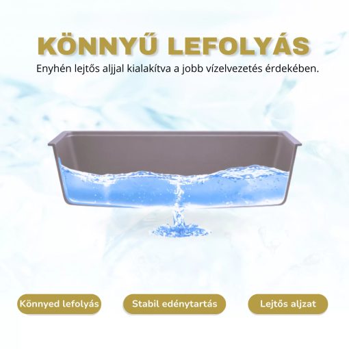 HD Aspen Tortora 58 kétmedencés gránit mosogatótálca szett, matt fekete csepegtetőráccsal és krómozott kosárral, tortora színben, szálcsiszolt króm leeresztő szifonnal