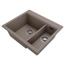 HD Aspen Tortora 58 kétmedencés gránit mosogatótálca, vágódeszkával, tortora színben, szálcsiszolt króm leeresztő szifonnal