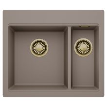 HD Aspen Tortora 58 kétmedencés gránit mosogatótálca, tortora színben, szálcsiszolt arany leeresztő szifonnal