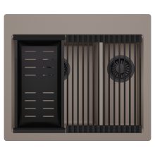 HD Aspen Tortora 58 kétmedencés gránit mosogatótálca szett, matt fekete csepegtetőráccsal és kosárral, tortora színben, matt fekete leeresztő szifonnal