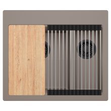 HD Aspen Tortora 58 kétmedencés gránit mosogatótálca szett, vágódeszkával, acél csepegtetőráccsal, tortora színben, matt fekete leeresztő szifonnal