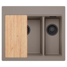 HD Aspen Tortora 58 kétmedencés gránit mosogatótálca, vágódeszkával, tortora színben, matt fekete leeresztő szifonnal