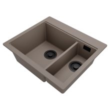 HD Aspen Tortora 58 kétmedencés gránit mosogatótálca, vágódeszkával, tortora színben, matt fekete leeresztő szifonnal
