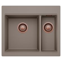 HD Aspen Tortora 58 kétmedencés gránit mosogatótálca, tortora színben, szálcsiszolt réz leeresztő szifonnal