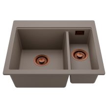 HD Aspen Tortora 58 kétmedencés gránit mosogatótálca, tortora színben, szálcsiszolt réz leeresztő szifonnal