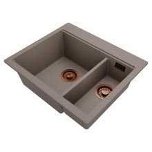 HD Aspen Tortora 58 kétmedencés gránit mosogatótálca, tortora színben, szálcsiszolt réz leeresztő szifonnal