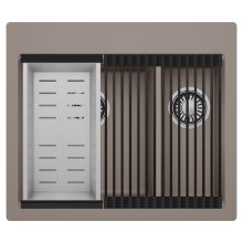 HD Aspen Tortora 58 kétmedencés gránit mosogatótálca szett, matt fekete csepegtetőráccsal és krómozott kosárral, tortora színben