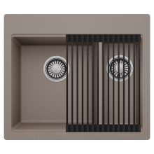 HD Aspen Tortora 58 kétmedencés gránit mosogatótálca szett, matt fekete csepegtetőráccsal, tortora színben