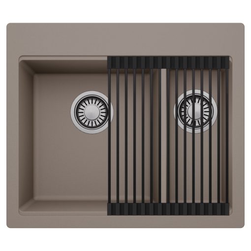 HD Aspen Tortora 58 kétmedencés gránit mosogatótálca szett, matt fekete csepegtetőráccsal, tortora színben