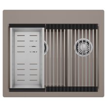 HD Aspen Tortora 58 kétmedencés gránit mosogatótálca szett, acél csepegtetőráccsal és kosárral, tortora színben