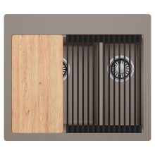 HD Aspen Tortora 58 kétmedencés gránit mosogatótálca szett, vágódeszkával, matt fekete csepegtetőráccsal, tortora színben