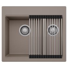 HD Aspen Tortora 58 kétmedencés gránit mosogatótálca szett, acél csepegtetőráccsal, tortora színben
