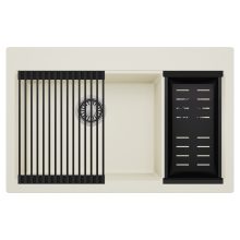 HD Aspen White 78 kétmedencés gránit mosogatótálca szett, matt fekete csepegtetőráccsal és kosárral, tört fehér színben, szálcsiszolt króm leeresztő szifonnal