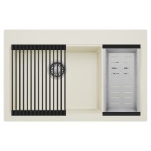 HD Aspen White 78 kétmedencés gránit mosogatótálca szett, matt fekete csepegtetőráccsal és krómozott kosárral, tört fehér színben, szálcsiszolt króm leeresztő szifonnal