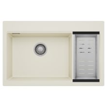 HD Aspen White 78 kétmedencés gránit mosogatótálca szett, acél csepegtetőkosárral, tört fehér színben, szálcsiszolt króm leeresztő szifonnal