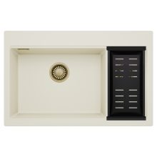 HD Aspen White 78 kétmedencés gránit mosogatótálca szett, matt fekete csepegtetőkosárral, tört fehér színben, szálcsiszolt arany leeresztő szifonnal