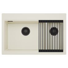 HD Aspen White 78 kétmedencés gránit mosogatótálca szett, matt fekete csepegtetőráccsal, tört fehér színben, matt fekete leeresztő szifonnal