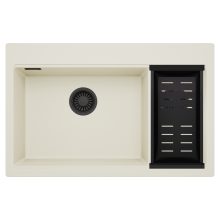 HD Aspen White 78 kétmedencés gránit mosogatótálca szett, matt fekete csepegtetőkosárral, tört fehér színben, matt fekete leeresztő szifonnal