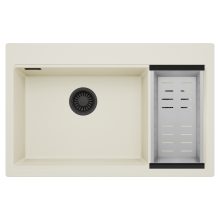 HD Aspen White 78 kétmedencés gránit mosogatótálca szett, acél csepegtetőkosárral, tört fehér színben, matt fekete leeresztő szifonnal