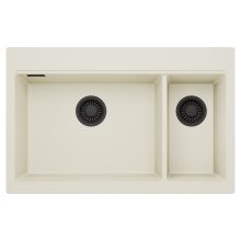 HD Aspen White 78 kétmedencés gránit mosogatótálca, tört fehér színben, matt fekete leeresztő szifonnal